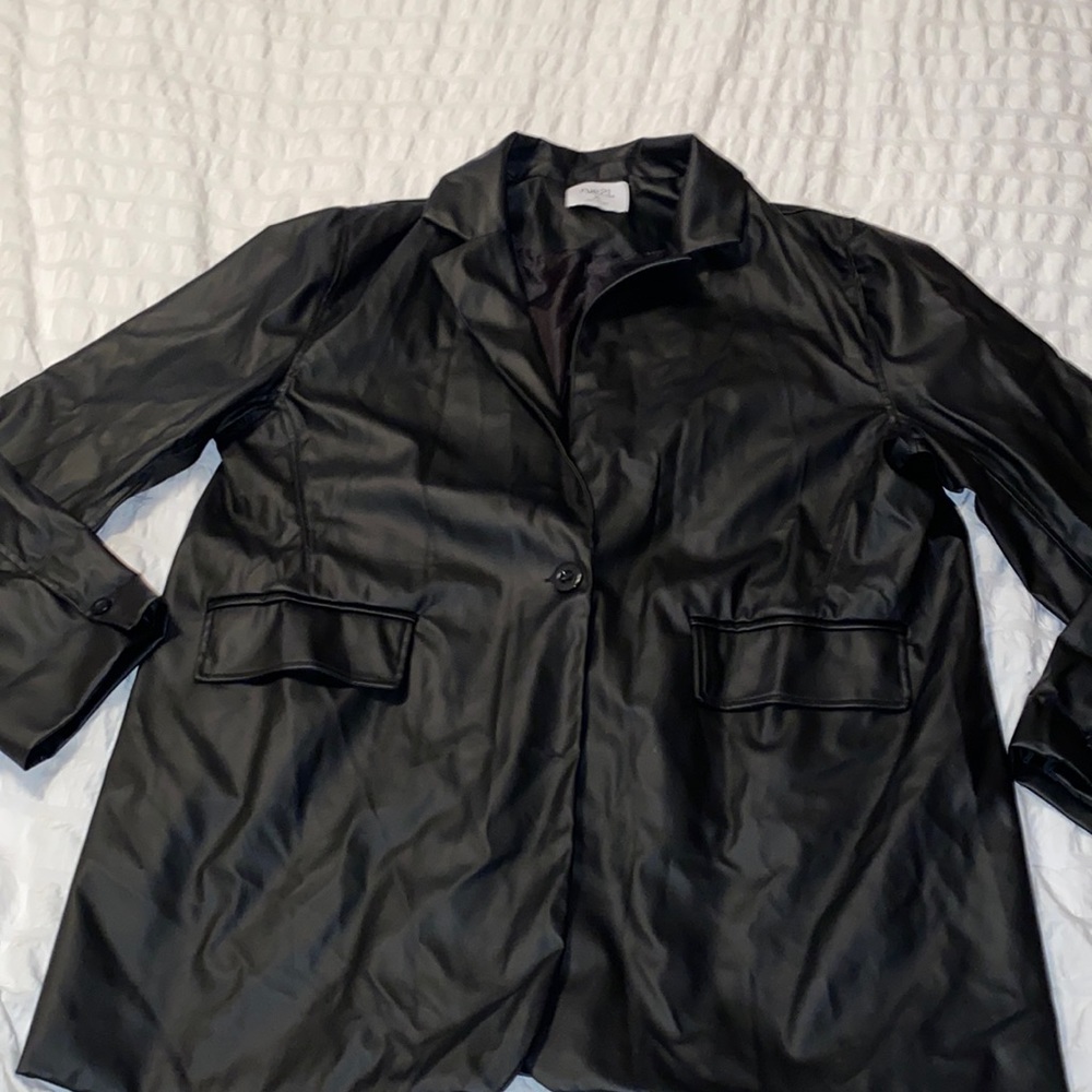 Black Faux Leather Blazer